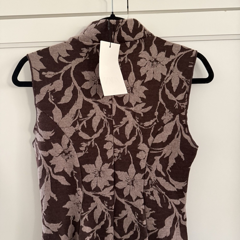 NWT Zara Floral Jacquard Knit Mini Dress Mock Neck Sleeveless Size Small - Picture 4 of 8
